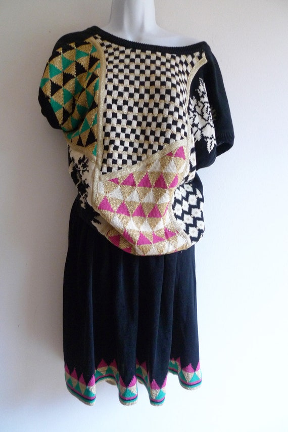 Kansai Yamamoto 70s cotton knit top and skirt rem… - image 1