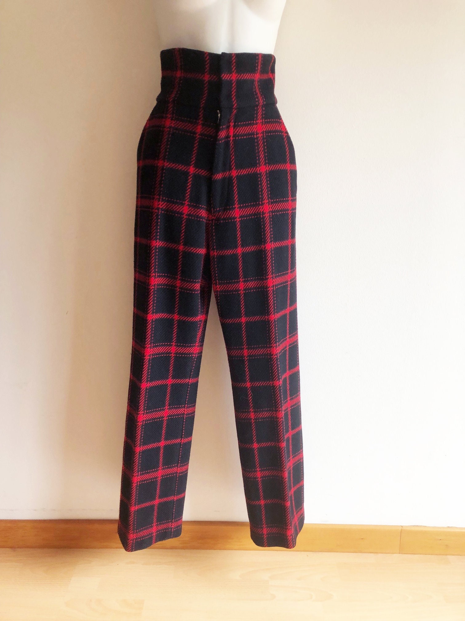 Yohji Yamamoto High Waisted Tailored Pants in Black Wool With Red 