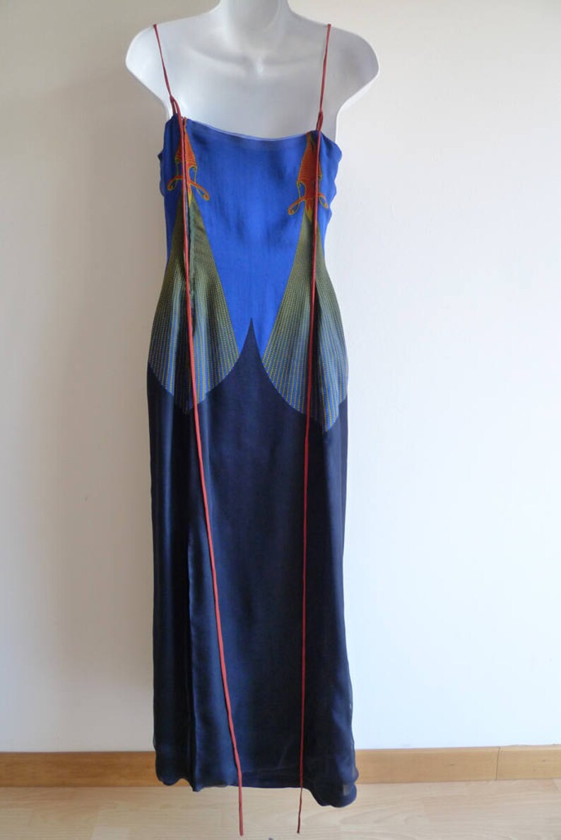 Exquisite Art Deco style silk slip dress with beads and ribbons