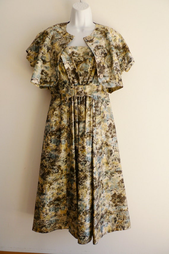 Maggy Rouff Paris 1950s sleeveless dress with matc