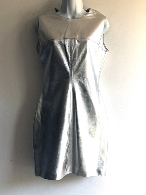 Paco Rabanne silver leather vintage dress or pinaf
