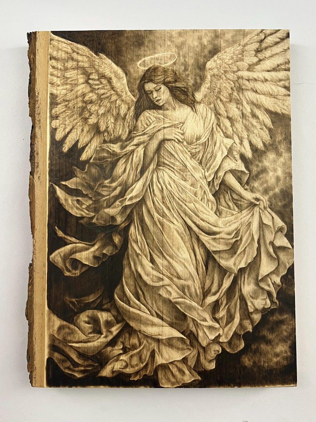 Angel Wood Burn Art – Hand Burned Guardian Angel Pyrography – Spiritual ...