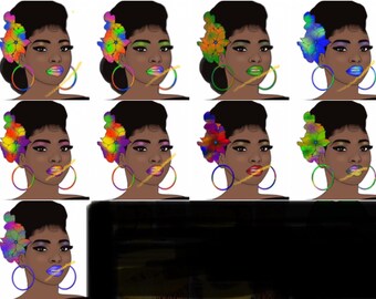 Colorful melanin sister queen png bundle