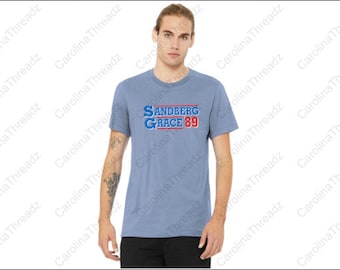 Ryne Sandberg Mark Grace 1989 Election Style Distressed Chicago Heather Blue Tee