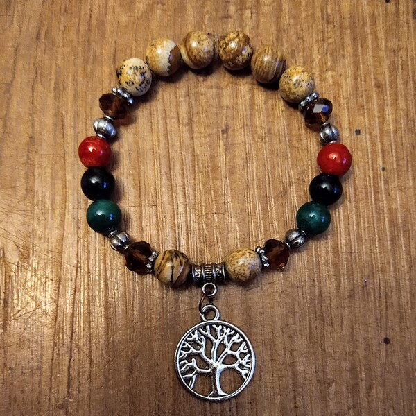 Pan-African Stretch Bracelet. RBG Bracelet. Charm Bead Bracelet. Jasper Stone Bracelet. Afrocentric Jewelry.