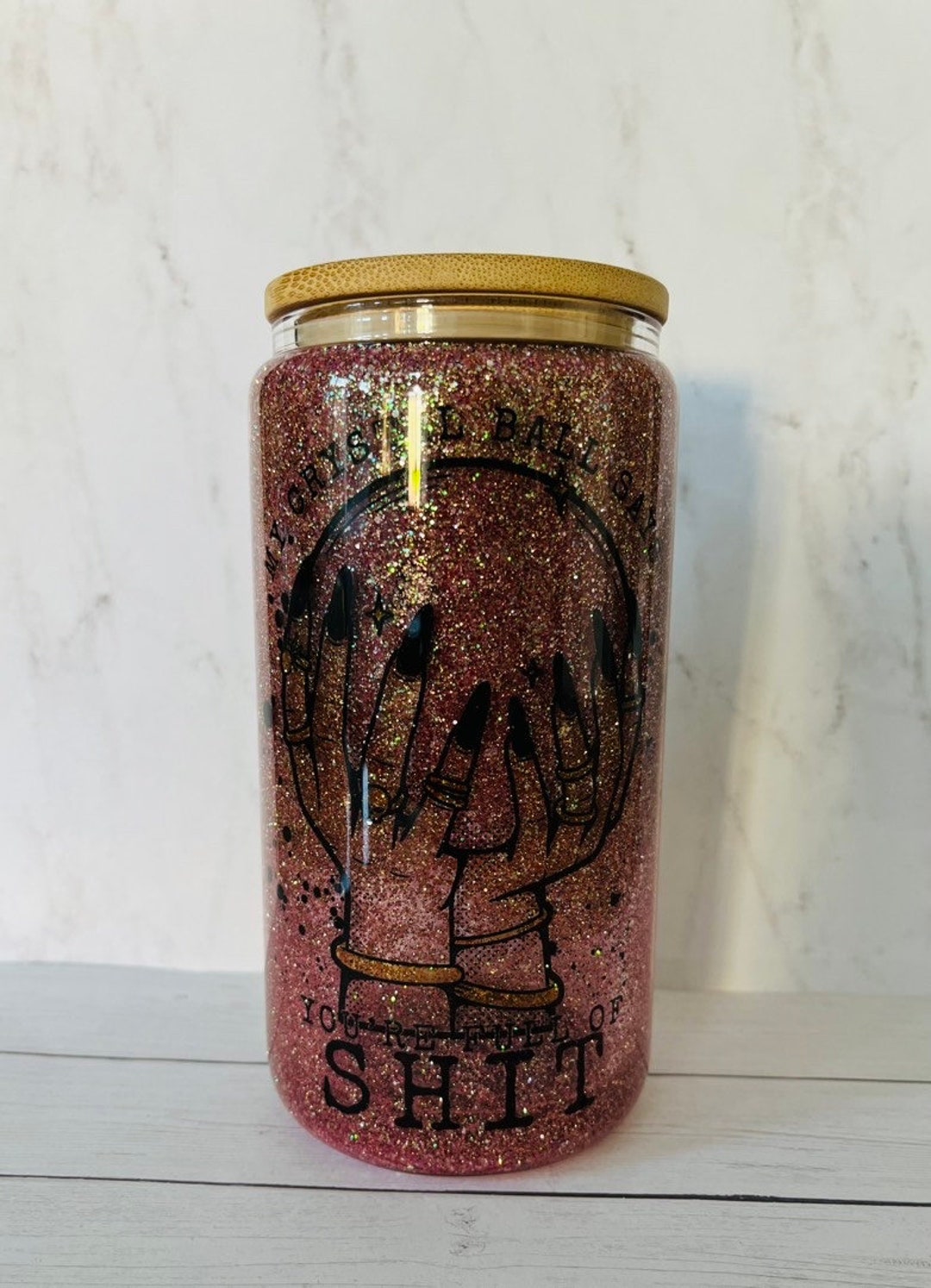 Glitter Globe Tumbler, Libbey Glass, Glitter Shaker, Libbey Glass Can