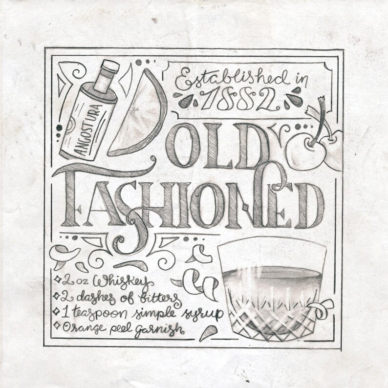 Cocktail Printable: Old Fashioned - Etsy