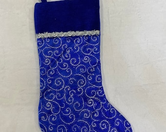 Blue Velvet Stocking with silver trim personalized