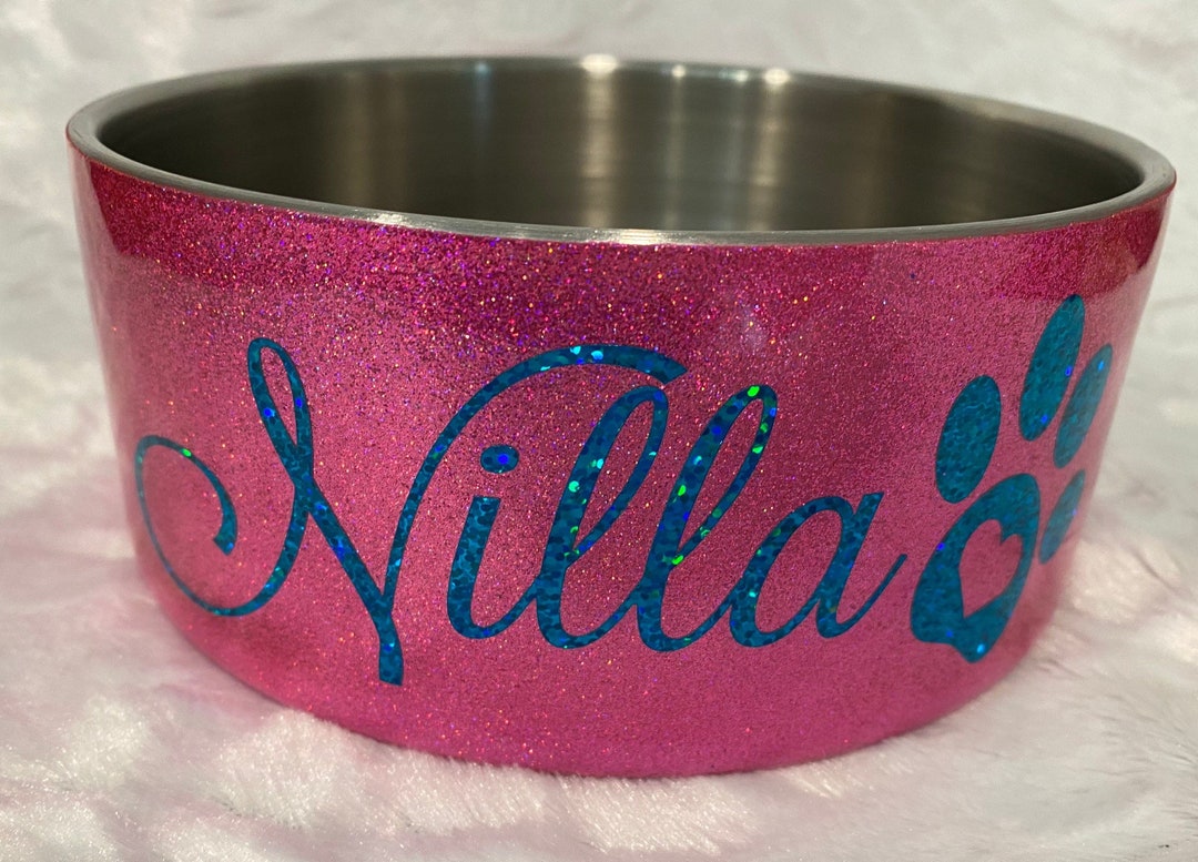 32oz Personalized Glitter Dog Bowl Stainless Steel Etsy