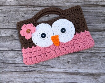Crocheted owl handbag, handmade kids purse