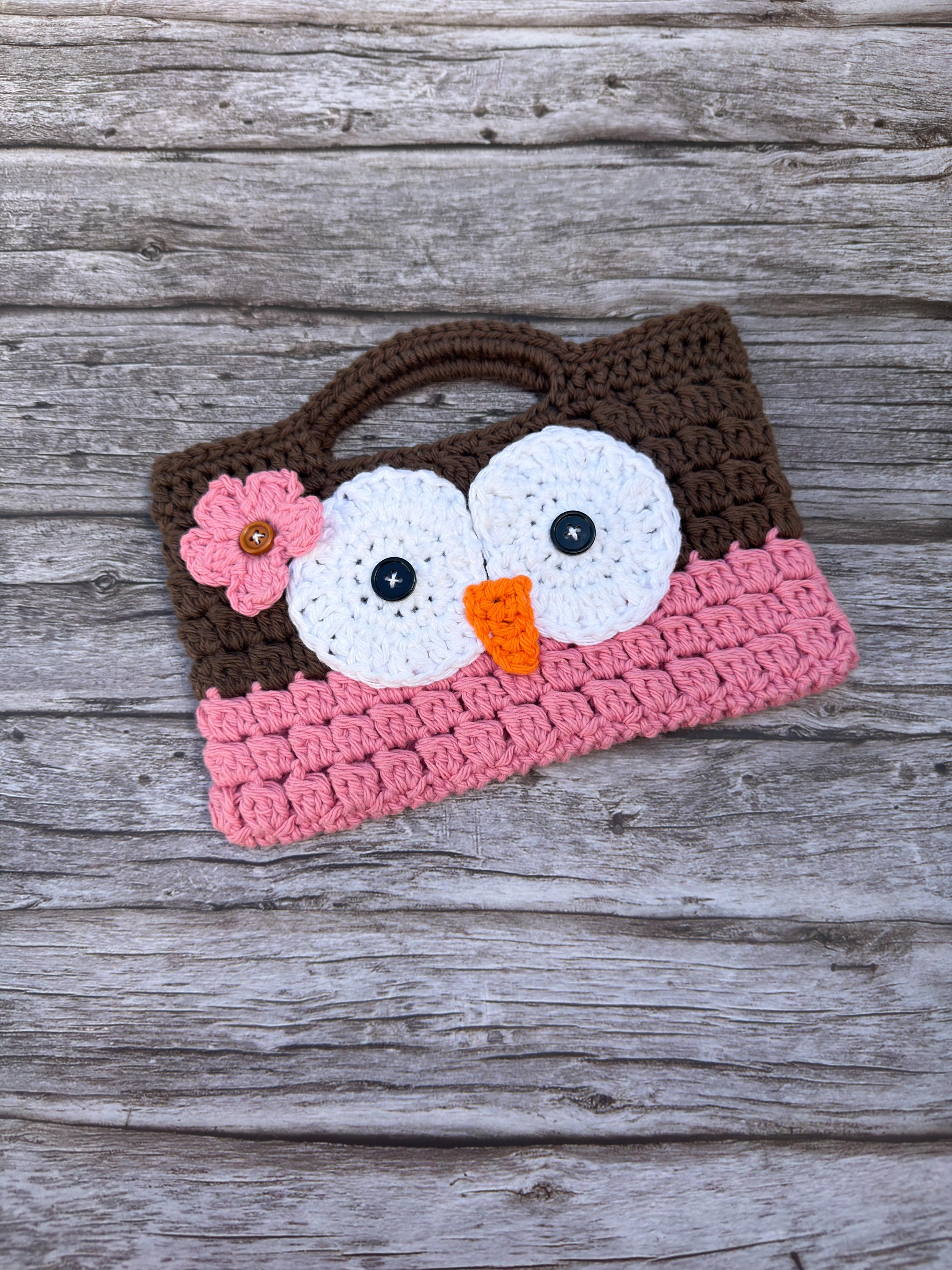 Crocheted owl handbag, handmade kids purse