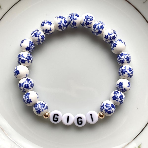 Porcelain BlueFloral Personalized Bracelet