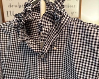 ReLoved Upcycled Ruffle Collar Button Down • Black and White Gingham • Size: Large