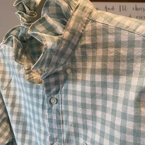 ReLoved Ruffle Collar Shirt • JCrew S/M Sage Green Checkered