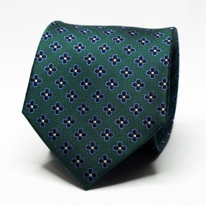 Emerald Green Tie Green Silk Tie Mens Green Floral Tie Silk Necktie Mens Green Wedding Tie Grooms Tie Blue Floral Tie Mens Flower Tie image 1