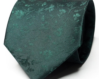 Dark Green Floral Tie Mens Green Necktie Emerald Green Tie Green Wedding Tie Groomsmen Matching Tie Green Suit Tie Formal Wedding Necktie