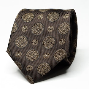Brown Medallion Tie For Men Suit Tie Brown Wedding Tie Groomsmen Necktie Gold Medallion Tie Best Man Gift Tie Groom Necktie Special Day Tie