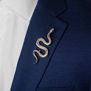 Silver Snake Lapel Pin for Suits Silver Serpant Brooch for Men Suit Wedding Groom Groomsmen Lapel Pins Men
