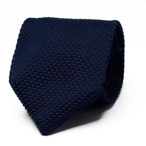 Navy Blue Tie Knit Grenadine Tie For Men Groom Groomsmen Wedding Suit Tie