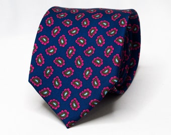 Navy Blue Paisley Tie Pink Paisley Pattern Necktie Ancient Madder Men's Tie Blue Wedding Tie Groomsmen Tie Dark Blue Necktie Best Man Tie