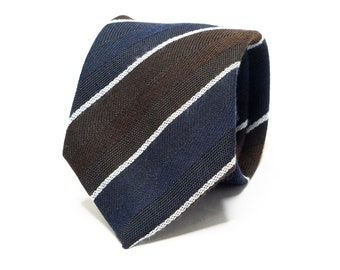 Brown Navy Blue Stripe Tie For Men Groom Groomsmens Wedding Suit Tie