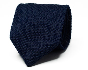 Navy Blue Tie Knit Grenadine Tie For Men Groom Groomsmen Wedding Suit Tie