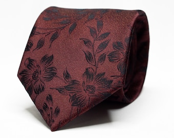 Burgundy Tie Men Black Floral Tie Black TIe Burgundy Floral Tie Red Tie Men Burgundy Necktie Mens Groom Tie For Wedding Suit Tie for Groom