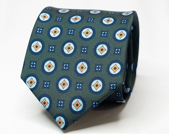Herren Olivgrün Medaillon Krawatte Antike Krapp dunkelgrün Krawatte für Hochzeitsanzug Bräutigam Groomsmen Geschenk für Ihn