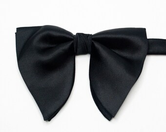 Oversized Black Satin Bow Tie Saki Style Black Butterfly Bowtie For Tuxedo Wedding Groom Groomsmen Formal Party