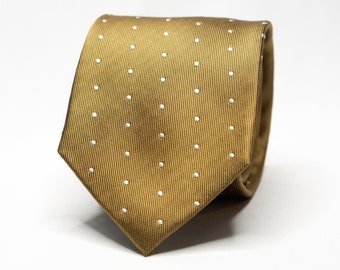 Gold Silk Necktie Polka Dot Necktie Mens Champagne Tie Gold Wedding Necktie Champagne Wedding Tie Gold Groom Tie Groomsmen Necktie Suit Tie