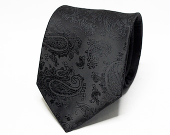 Mens Tie. Black Tonal Paisley Silk Necktie - Etsy