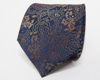 Navy Blue Tie Gold Paisley Necktie Men's Slim Necktie Suit Accessories Men's Office Tie for Wedding Classic Tie for Groom and Groomsmen