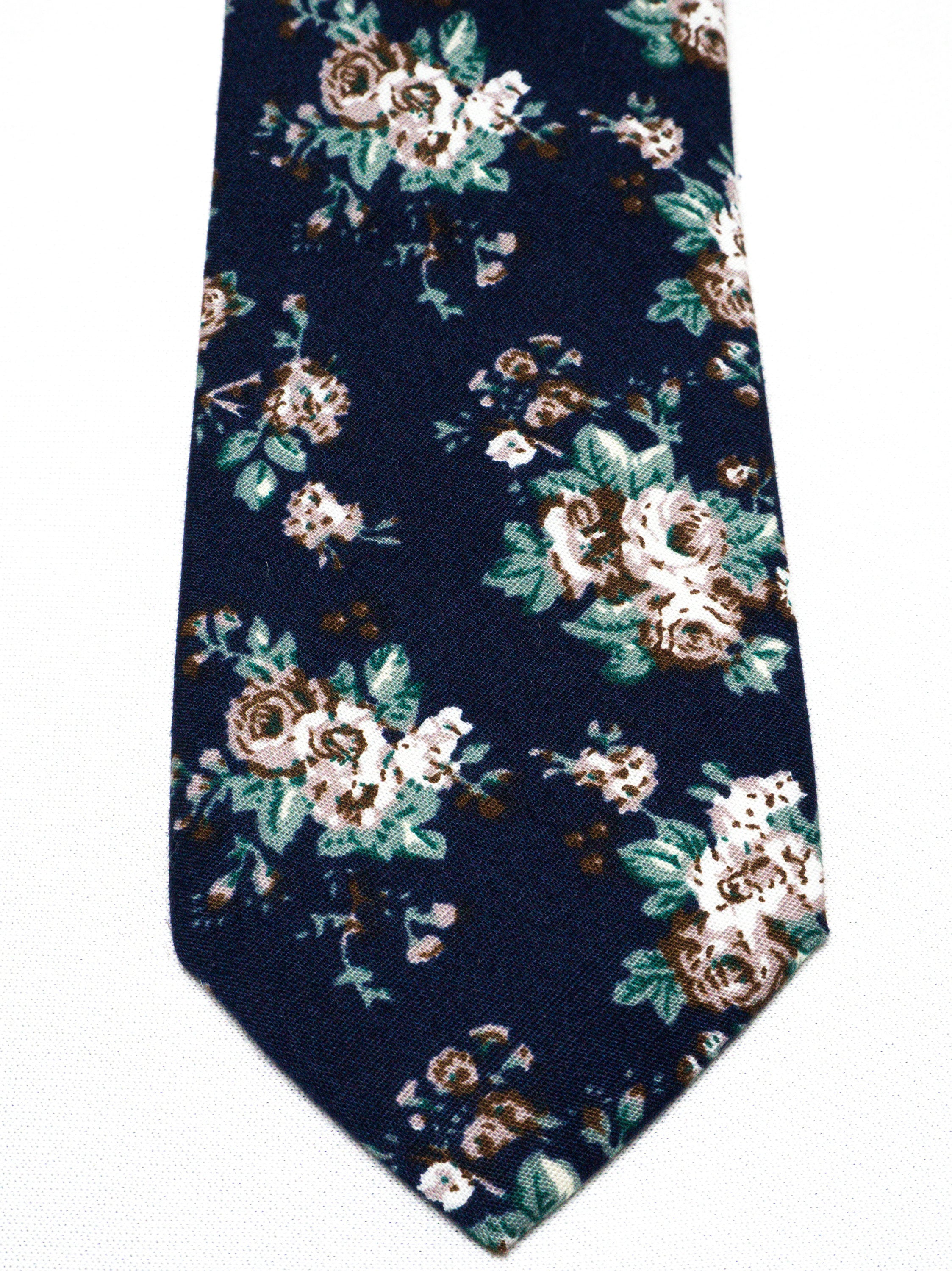 Navy Tie With Flowers Men's Floral Pattern Necktie | Etsy