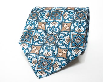 Blue Medallion Tie Mens Ancient Madder Neck Tie Blue Wedding Tie Groom Suit Tie Gift For Him