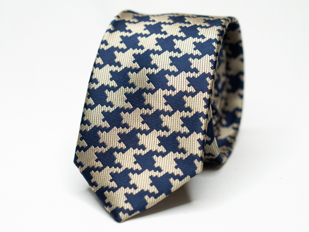 Navy Blue Tie Navy Houndstooth Tie Men's Champagne Tie Navy Blue