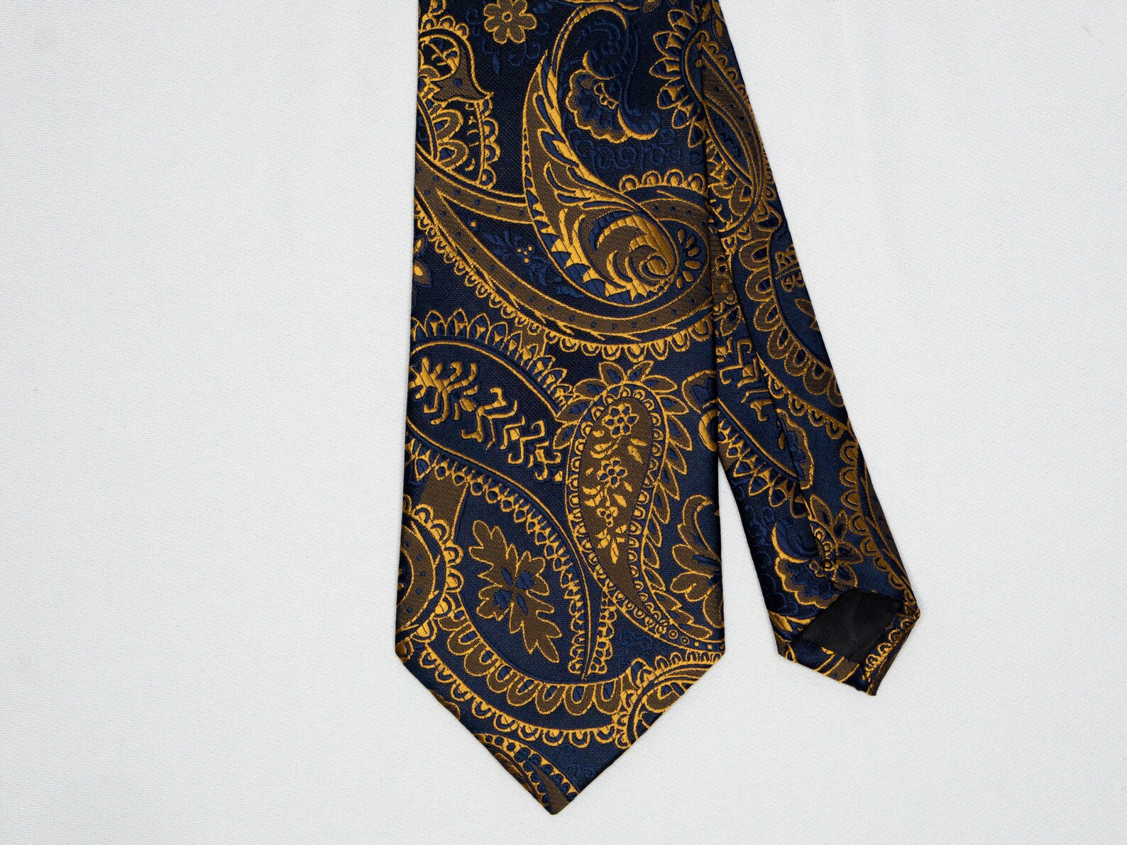 Navy Blue Tie Gold Men's Paisley Necktie Suit Accesories | Etsy