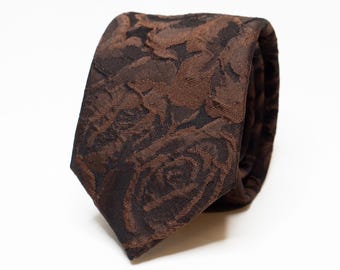 Brown Floral Tie Men's Chocolate Brown Textured Necktie Groomsmen Wedding Party Tie Formal Event Men's Suit Tie