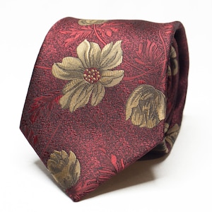 Burgundy Floral Tie Men&#39;s Red Wine Tie Gold Flower Necktie Red Wedding Tie Groomsmen Tie Floral Necktie Burgundy Groom Tie for Suit Gift