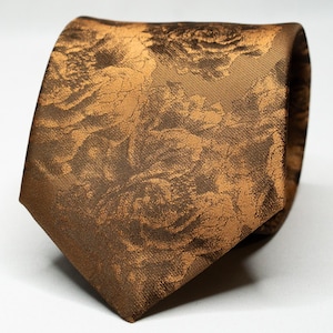 Rustic Floral Tie Men's Copper Necktie With Flower Bronze Necktie Burnt Orange Tie for Groom & Groomsmen Luxurious Tie for Wedding Attire
