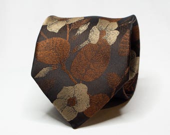 Burnt Orange Floral Tie Brown Flower Necktie Men's Suit Accessories Groom Suit Wedding Tie Tan Groomsmen Party Necktie Gift For Him