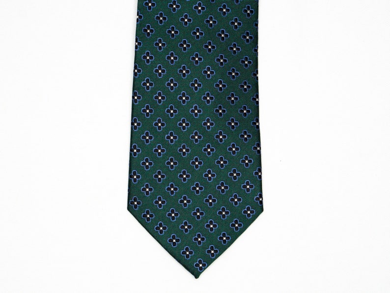 Emerald Green Tie Green Silk Tie Mens Green Floral Tie Silk Necktie Mens Green Wedding Tie Grooms Tie Blue Floral Tie Mens Flower Tie image 2