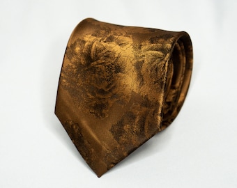 Rustic Floral Tie Men's Copper Necktie With Flower Bronze Necktie Burnt Orange Tie for Groom & Groomsmen Luxurious Tie for Wedding Attire