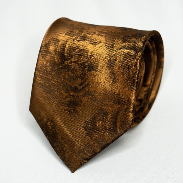 Rustic Floral Tie Men's Copper Necktie With Flower Bronze Necktie Burnt Orange Tie for Groom & Groomsmen Luxurious Tie for Wedding Attire