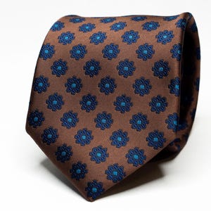 Brown Tie Brown Medallion Tie Navy Blue Medallion Tie Mens Brown Necktie Blue Wedding Tie Brown Wedding Tie Brown Groom Tie Groomsmen Tie