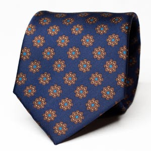 Navy Blue Tie Mens Navy Tie Brown Medallion Tie Mens Tie Brown Necktie Medallion Groom Tie Blue Wedding Tie Navy Wedding Tie Groomsmen Tie