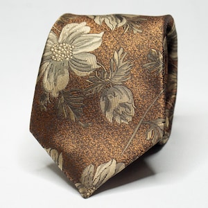 Burnt Orange Floral Tie Men&#39;s Copper Tie Groomsmen Bronze Necktie Groom Brown Tie Burnt Orange Necktie Gold Bronze Tie Wedding Party Tie
