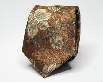 Burnt Orange Floral Tie Men's Copper Tie Groomsmen Bronze Necktie Groom Brown Tie Burnt Orange Necktie Gold Bronze Tie Wedding Party Tie
