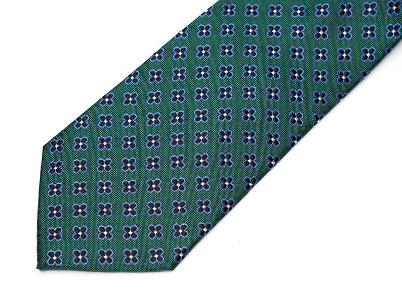 Emerald Green Tie Green Silk Tie Mens Green Floral Tie Silk Necktie Mens Green Wedding Tie Grooms Tie Blue Floral Tie Mens Flower Tie image 3