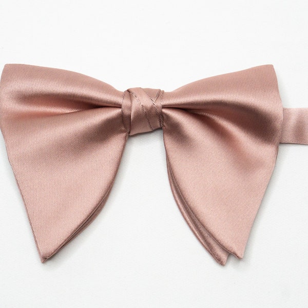 Blush Pink Satin Oversize Bow Tie Solid Dusty Pink Saki Style Bowtie for Men Suit Groomsmen Groom Tuxedo Formal