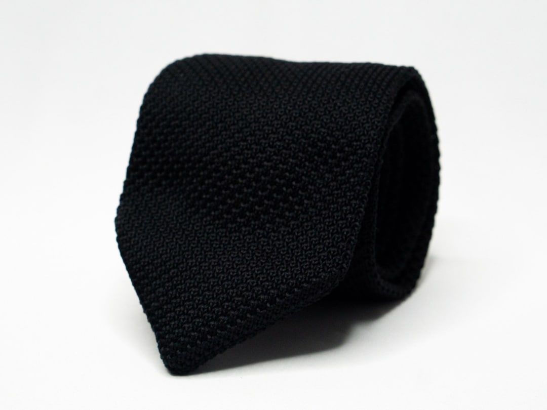 Solid Black Knit Tie for Men Grenadine Neck Tie for Groom Groomsmen